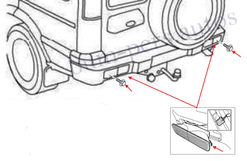 Rear bumper mounting scheme for Land Rover Discovery 2 (1998-2004)