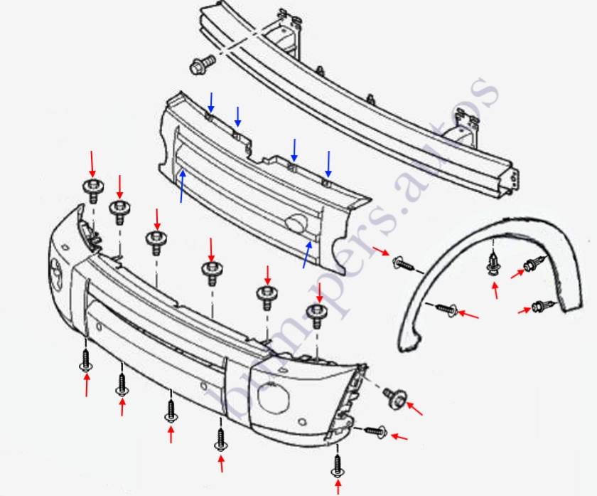 Front bumper mounting scheme for Land Rover Discovery 3 / LR3 (2004-2009)