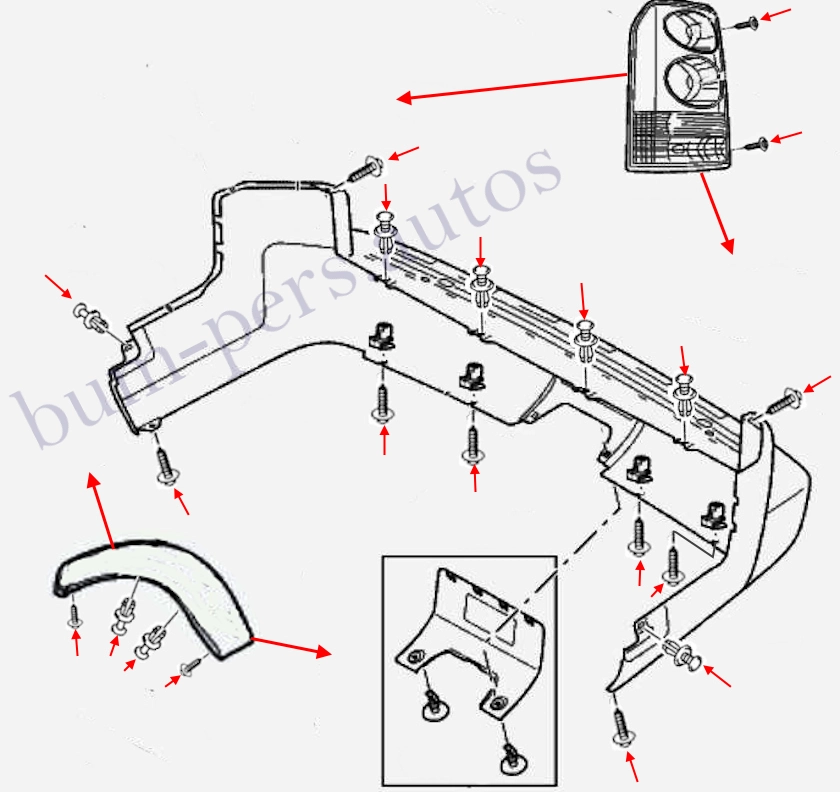 Rear bumper mounting scheme for Land Rover Discovery 3 / LR3 (2004-2009)