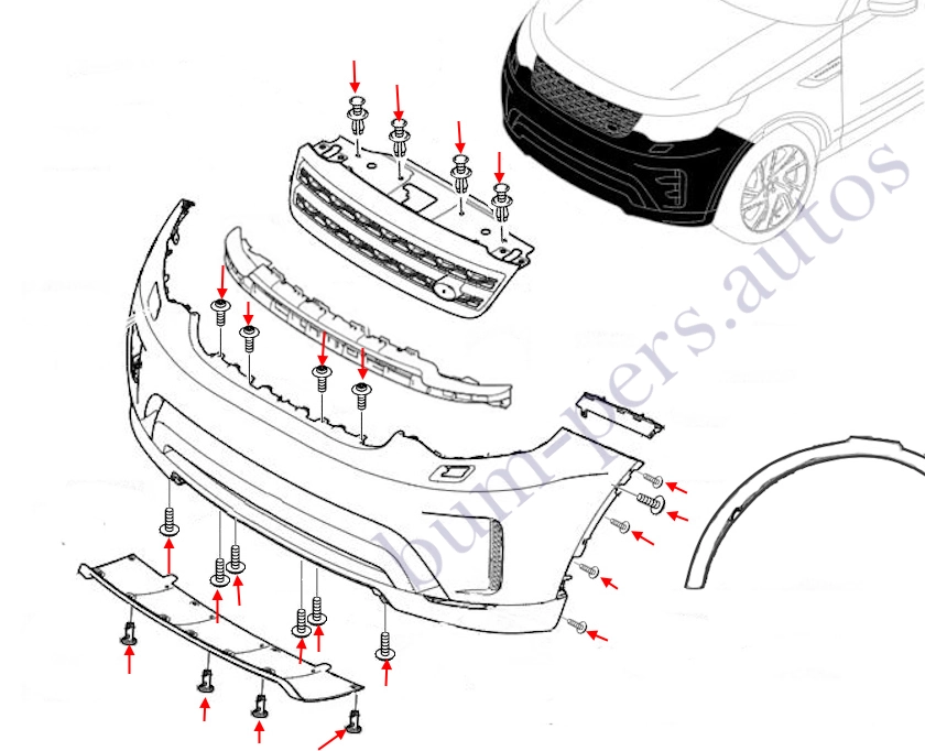 Front bumper mounting scheme for Land Rover Discovery 5 (2017-2024)