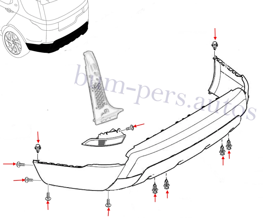 Rear bumper mounting scheme for Land Rover Discovery 5 (2017-2024)