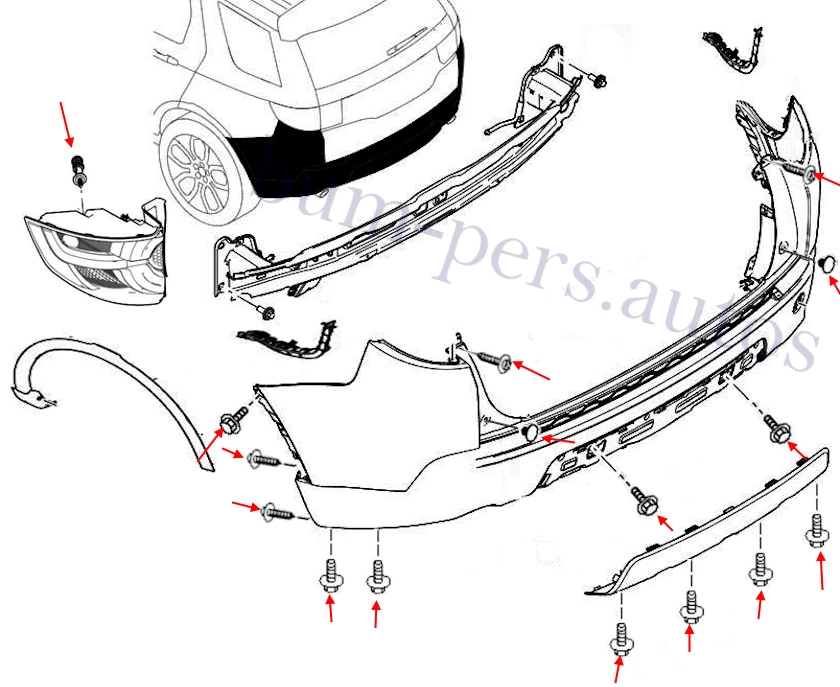 Rear bumper mounting scheme for Land Rover Discovery Sport I (2014-2024)