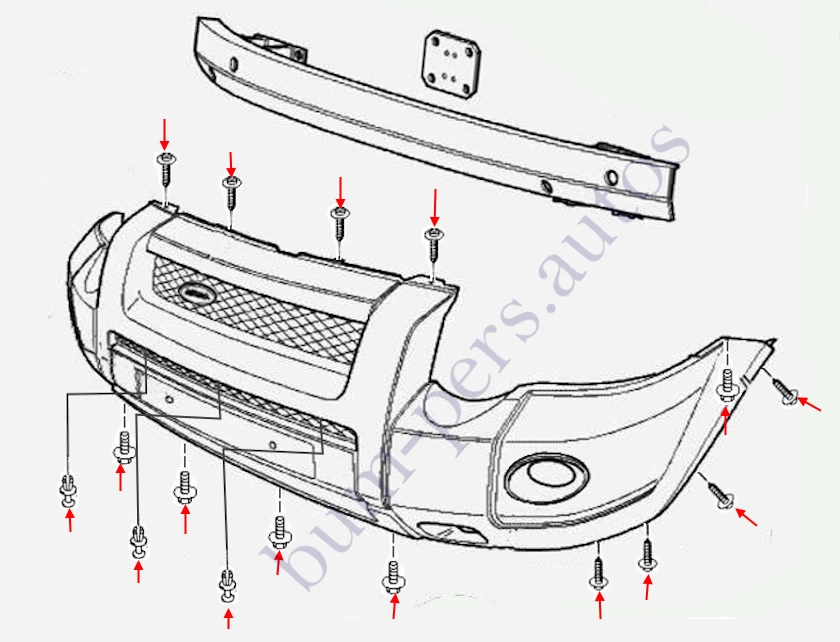 Front bumper mounting scheme for Land Rover Freelander I (1997-2006)