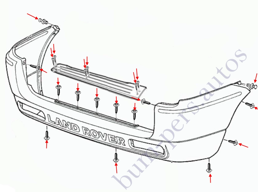 Rear bumper mounting scheme for Land Rover Freelander I (1997-2006)