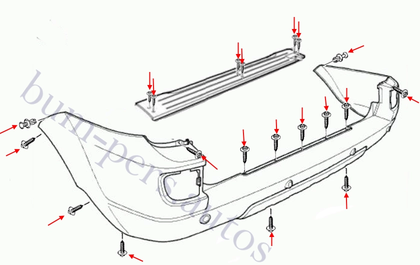 Rear bumper mounting scheme for Land Rover Freelander I (1997-2006)