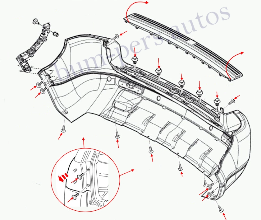 Rear bumper mounting scheme for Land Rover Freelander II / RL2 (2006-2015)