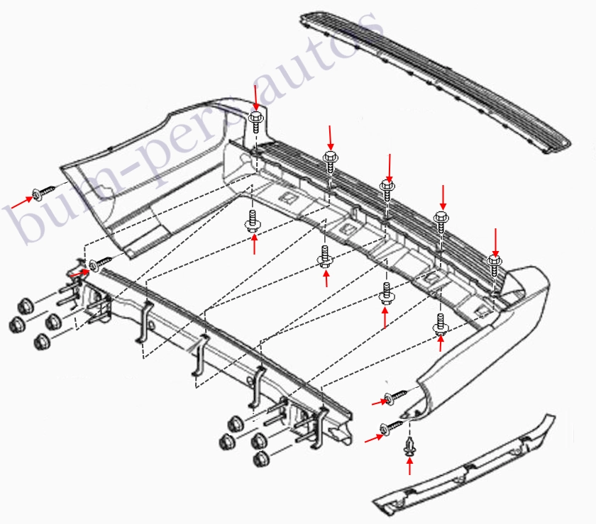 Rear bumper mounting scheme for Range Rover 3 (L322) (2001-2012)