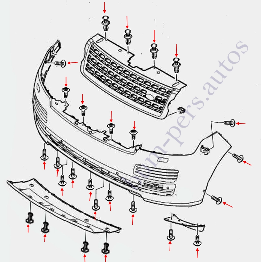 Front bumper mounting scheme for Range Rover 4 (L405) (2012-2022)