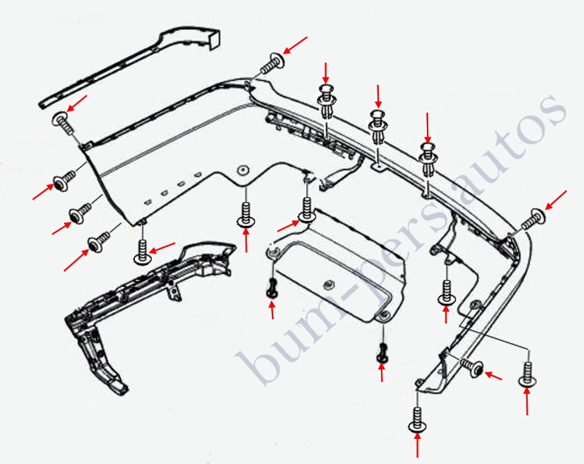 Rear bumper mounting scheme for Range Rover 4 (L405) (2012-2022)