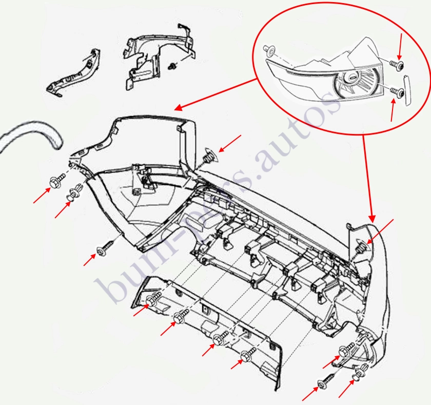 Rear bumper mounting scheme for Range Rover Evoque (L538) (2011-2018)