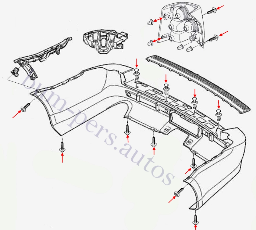 Rear bumper mounting scheme for Range Rover Sport I (L320) (2005-2013)