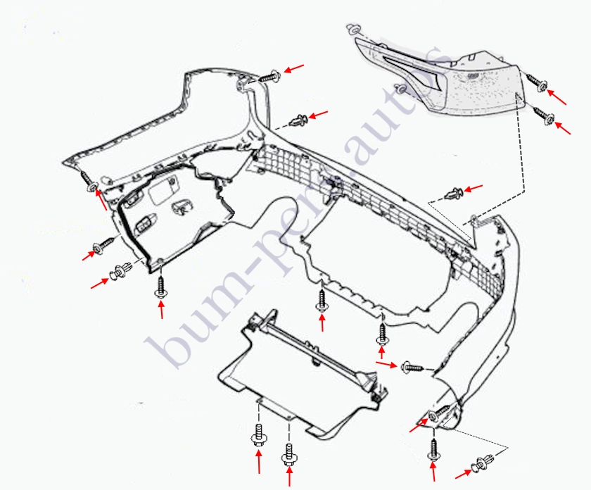 Rear bumper mounting scheme for Range Rover Sport II (L494) (2013-2022)