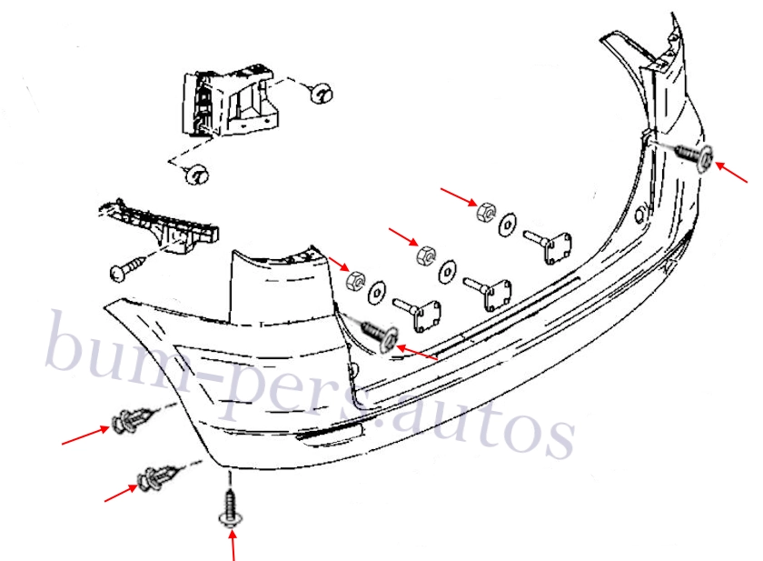 Rear bumper mounting scheme for Mazda 2 / Demio (2002-2007)