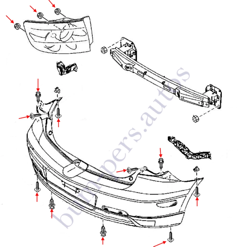 Rear bumper mounting scheme for Mazda 3 MK1 (2003-2009)