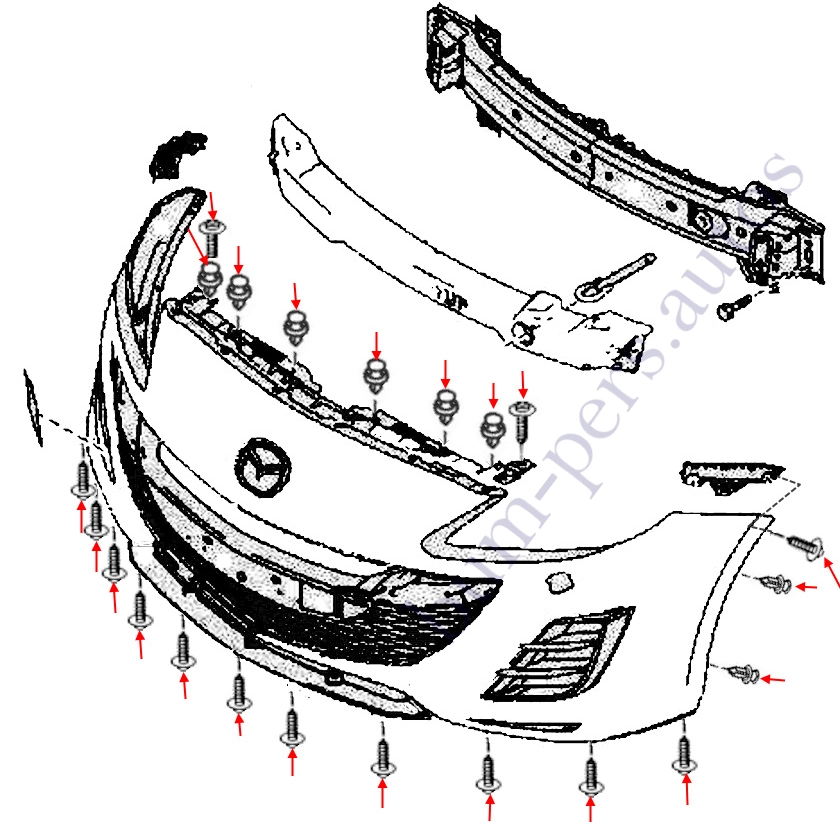 Front bumper mounting scheme for Mazda 3 MK2 (2009-2013)