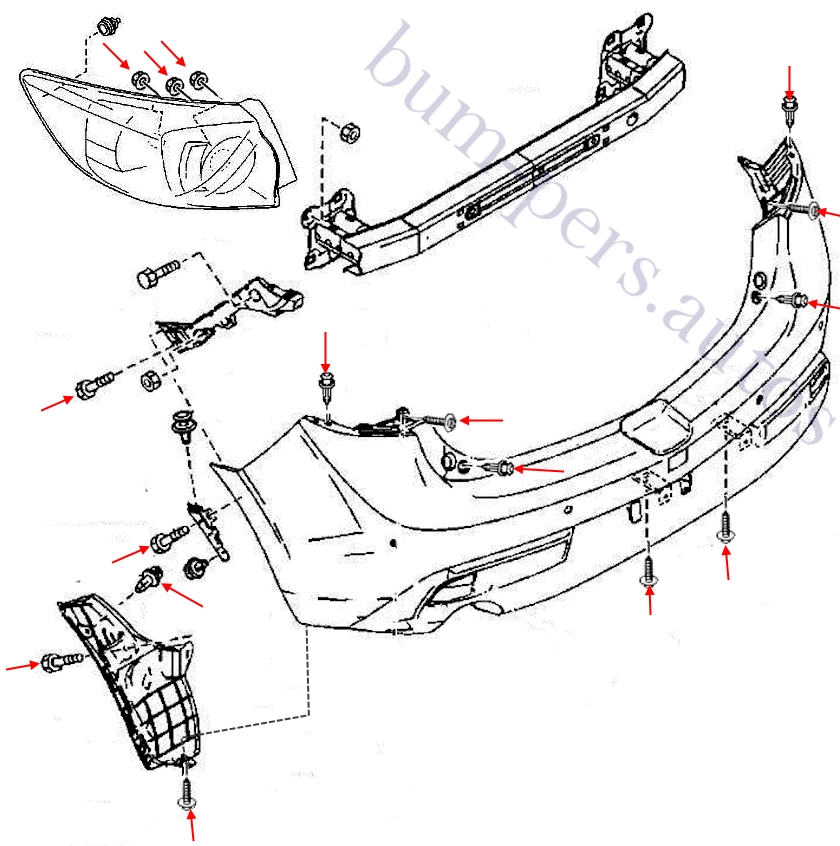 Rear bumper mounting scheme for Mazda 3 MK2 (2009-2013)