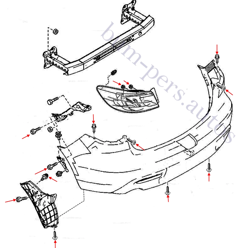 Rear bumper mounting scheme for Mazda 3 MK2 (2009-2013)