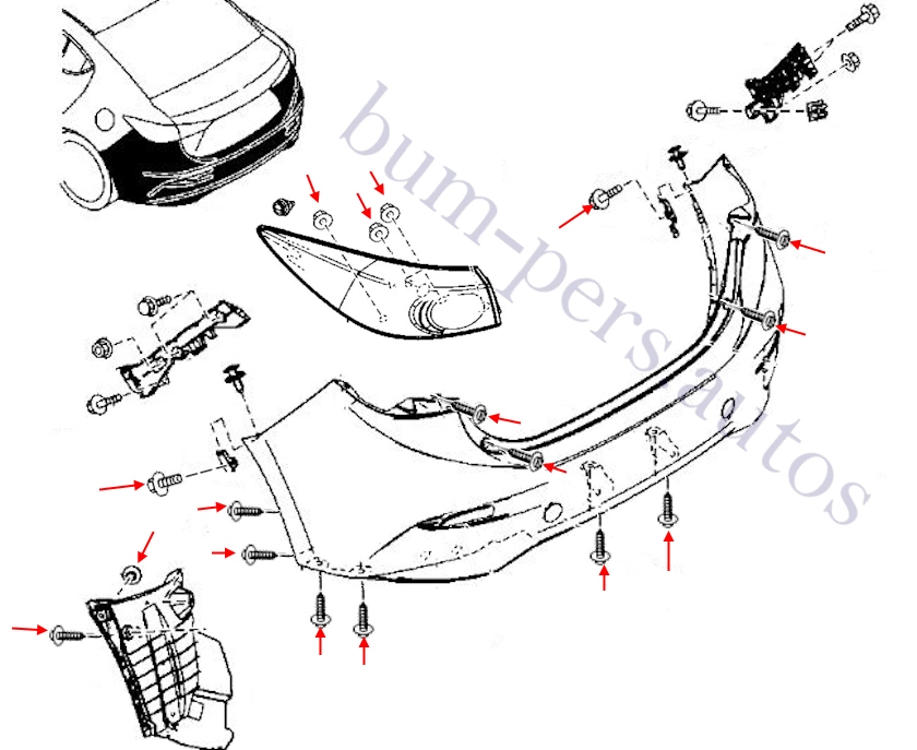 Rear bumper mounting scheme for Mazda 3 MK3 (2013-2018)