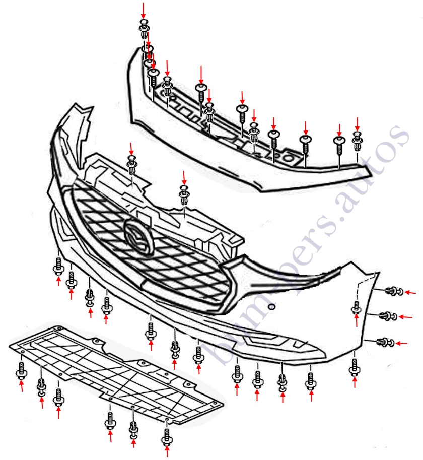 Front bumper mounting scheme for Mazda 3 MK4 (2019-2025)