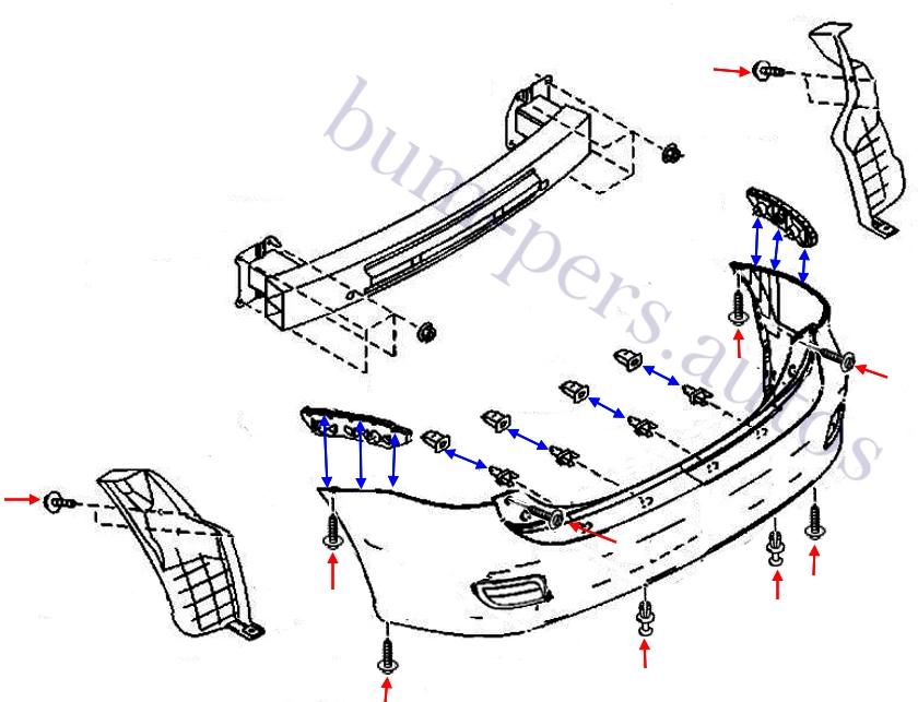 Rear bumper mounting scheme for Mazda 5 MK1 CR (2005-2010)