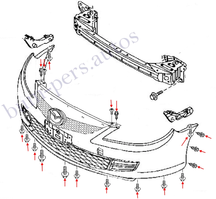 Front bumper mounting scheme for Mazda 6 MK1 GG1 / GY (2002-2008)