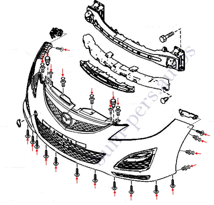 Front bumper mounting scheme for Mazda 6 MK2 GH (2007-2013)