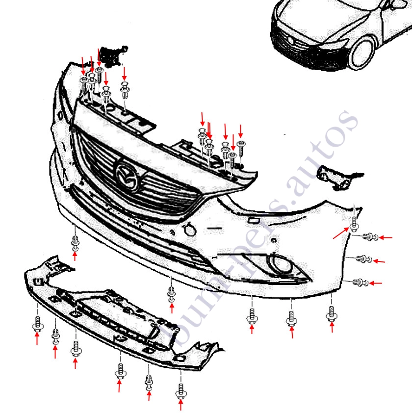 Front bumper mounting scheme for Mazda 6 MK3 GJ1 / GL (2012-2025)