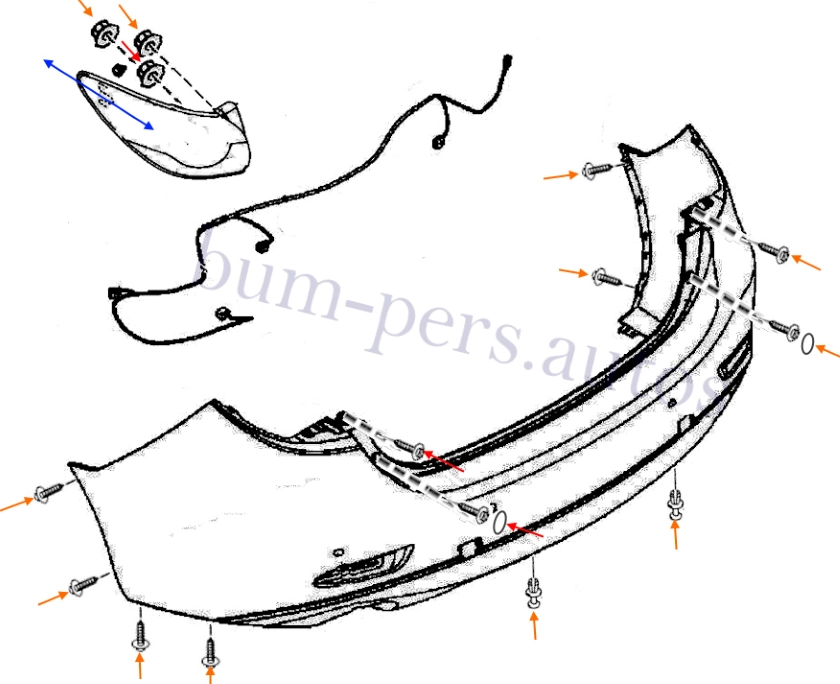 Rear bumper mounting scheme for Mazda 6 MK3 GJ1 / GL (2012-2025)