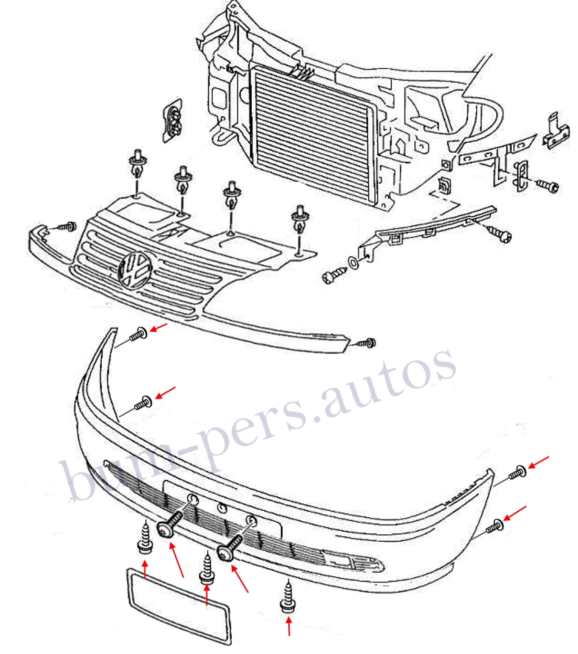 Front bumper mounting scheme for VW Sharan mk1 1995-2000