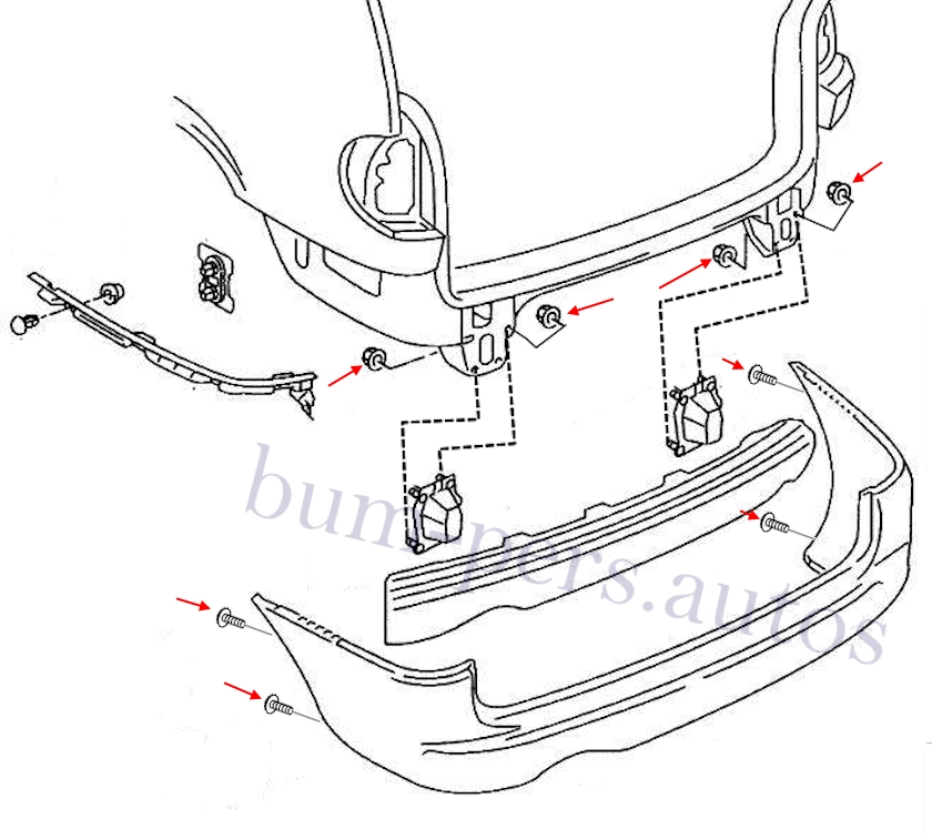 Rear bumper mounting scheme for VW Sharan mk1 1995-2000